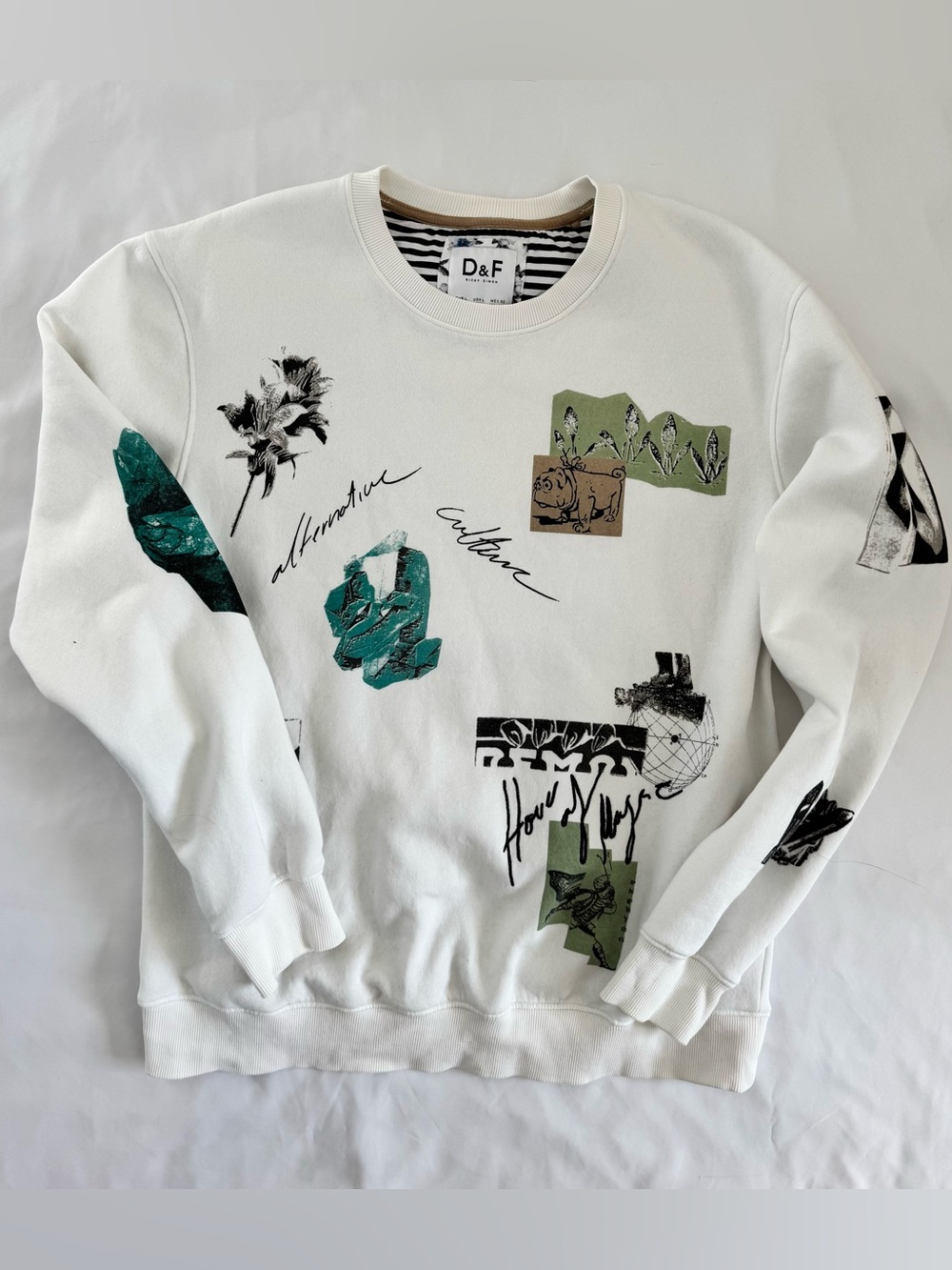 D&F White Graphic Crewneck Sweatshirt - Men